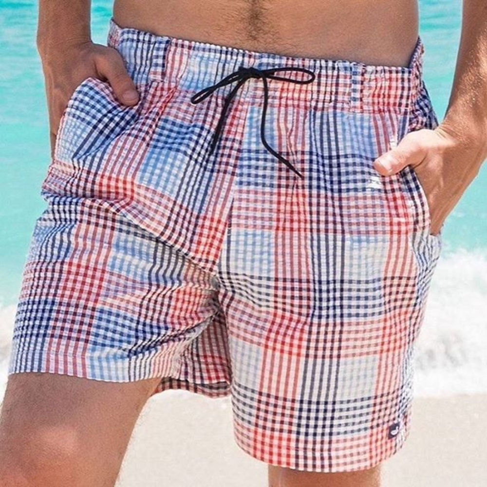 EUC! Southern Marsh Dockside Seersucker Swim Trunks Shorts size M